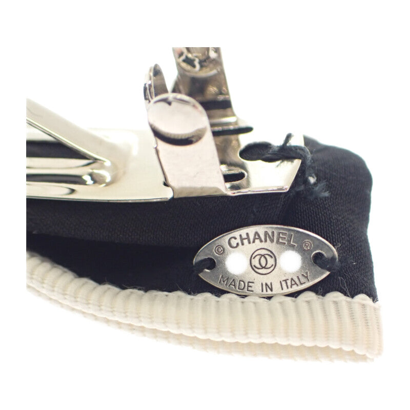 シャネル CHANEL ボウ AA9921 バレッタ シルク ブラック シルバー金具