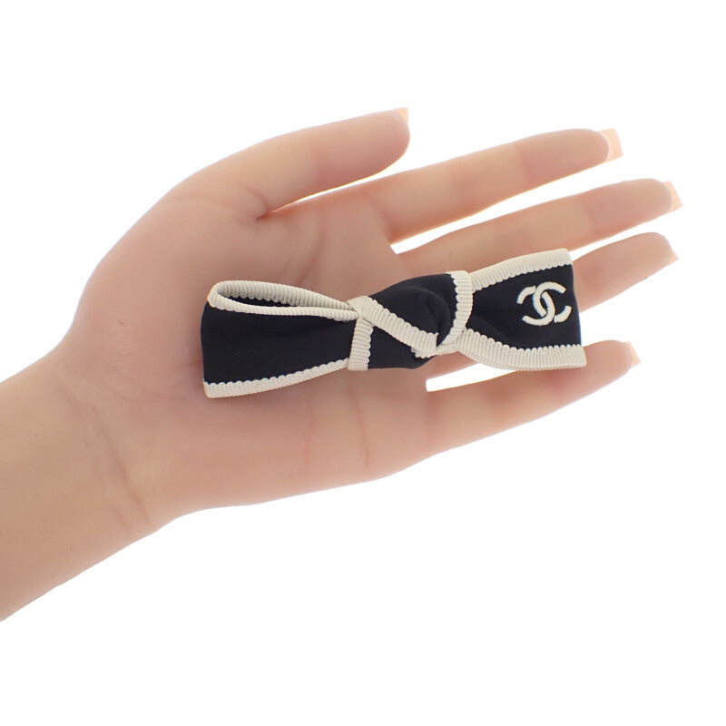シャネル CHANEL ボウ AA9921 バレッタ シルク ブラック シルバー金具