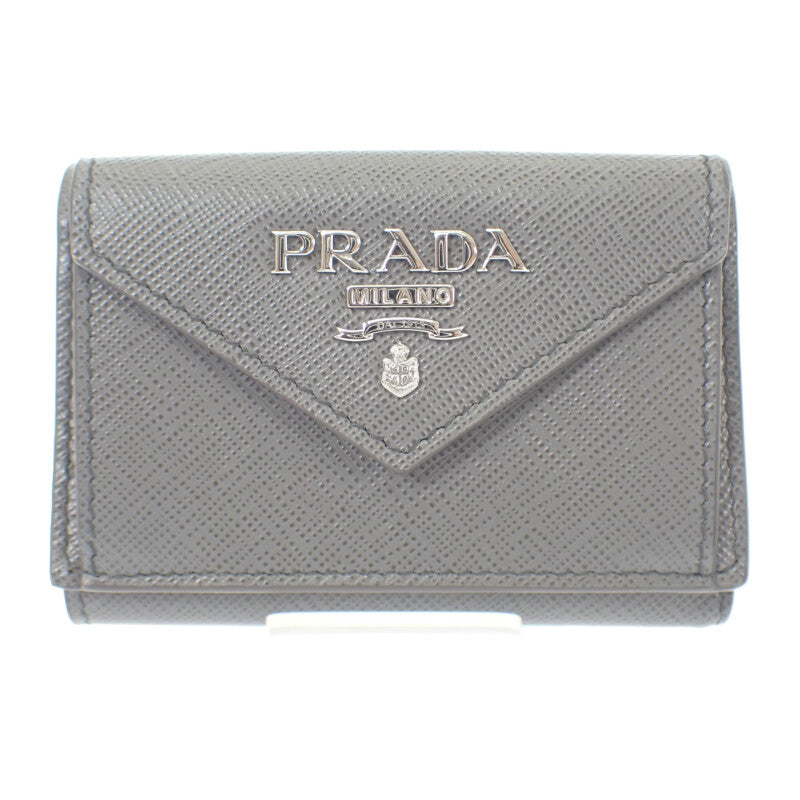 プラダ PRADA サフィアーノ コンパクトウォレット 1MH021 三つ折り財布 サフィアーノ グレー レディース【中古】【SAランク】