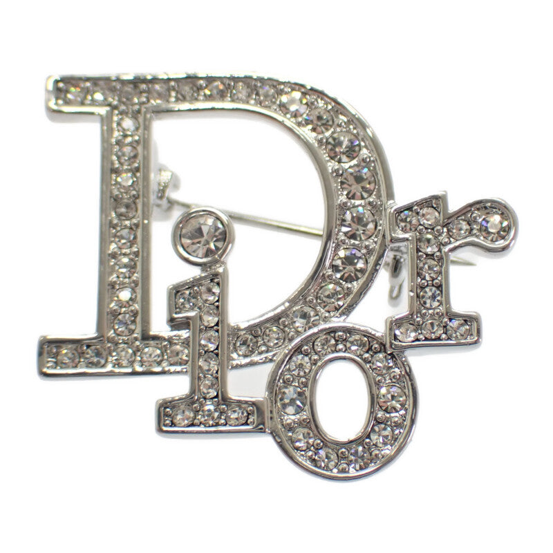 ディオール Dior ロゴ ブローチ メタル ラインストーン シルバー レディース【中古】【ABランク】
