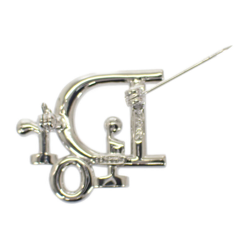 ディオール Dior ロゴ ブローチ メタル ラインストーン シルバー レディース【中古】【ABランク】