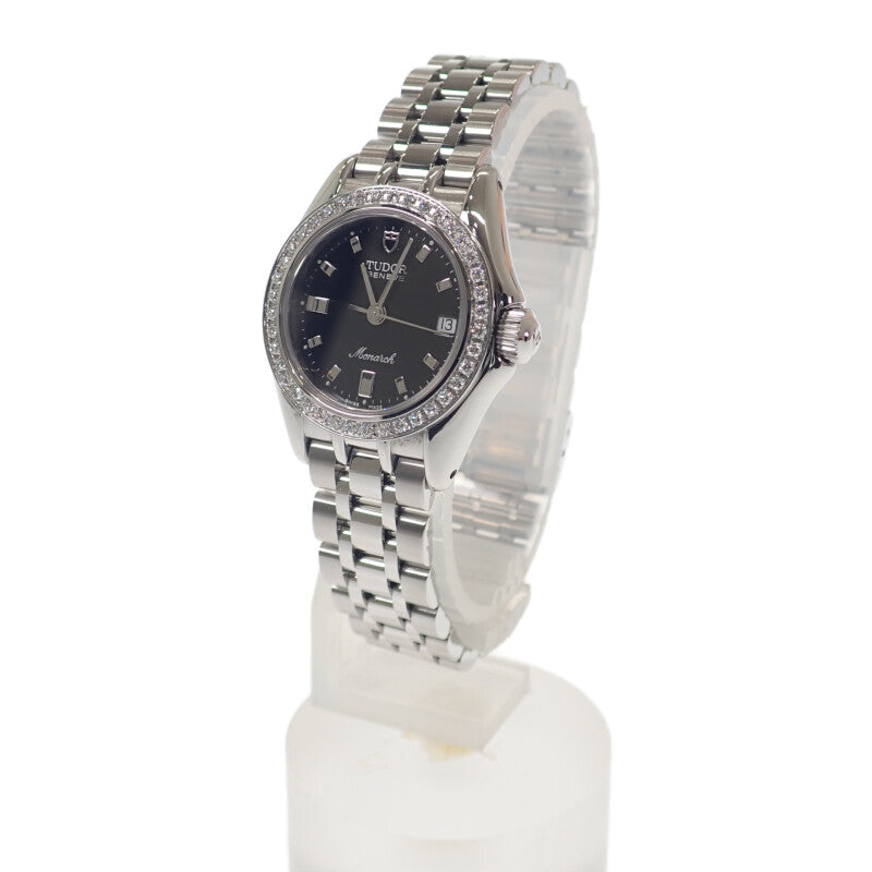 チューダー TUDOR モナーク ダイヤモンドベゼル 15810 腕時計 ステンレススチール クオーツ ブラック文字盤 レディース【中古】【Aランク】 チューダー TUDOR モナーク ダイヤモンドベゼル 15810 腕時計