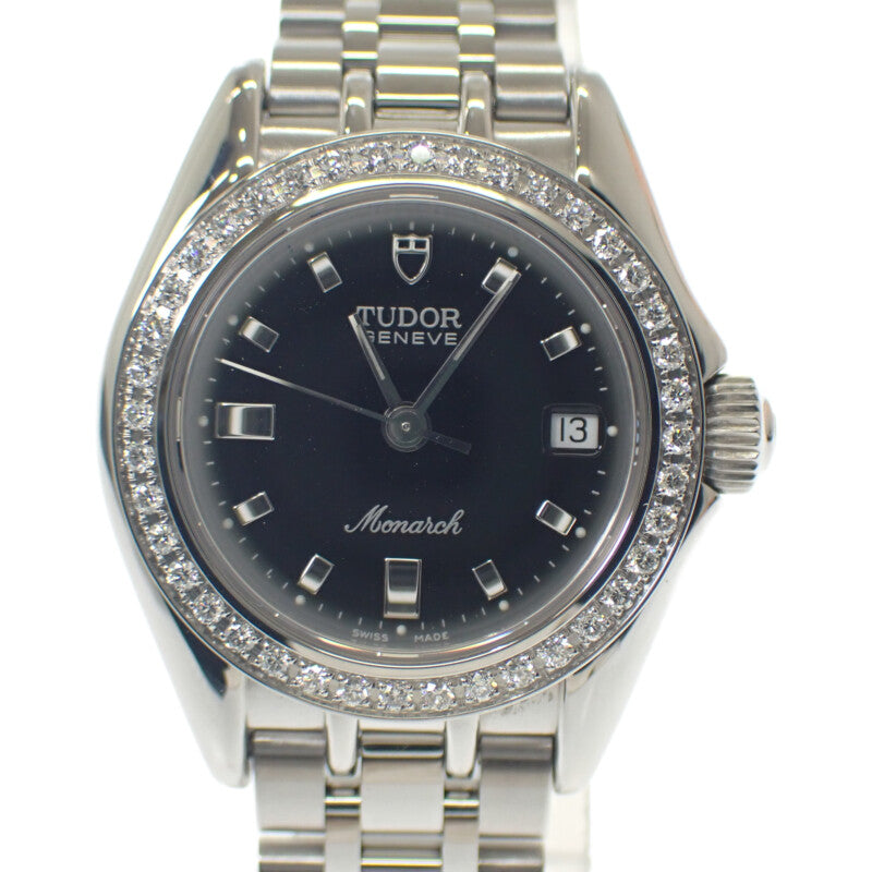 チューダー TUDOR モナーク ダイヤモンドベゼル 15810 腕時計 ステンレススチール クオーツ ブラック文字盤 レディース【中古】【Aランク】