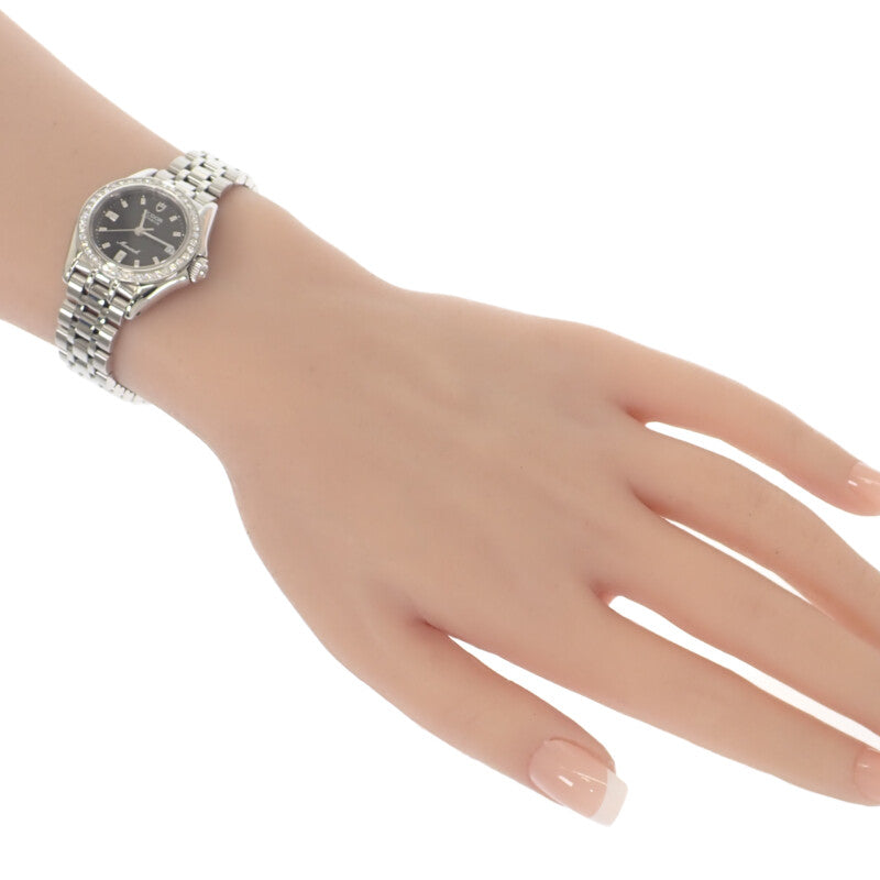 チューダー TUDOR モナーク ダイヤモンドベゼル 15810 腕時計 ステンレススチール クオーツ ブラック文字盤 レディース【中古】【Aランク】