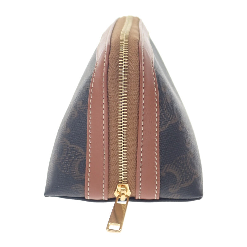 セリーヌ CELINE スモール コスメティック 4M1622CZJ-04LU ポーチ カーフ トリオンフキャンバス ブラウン ブラック レディース【中古】【SAランク】