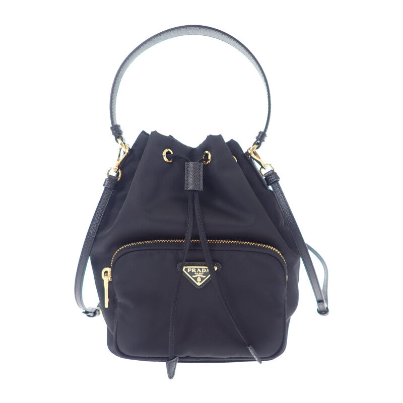 プラダ PRADA デュエットバケットバッグ Re-Nylon 1BH038 ショルダーバッグ ナイロン レザー ブラック ゴールド金具 レディース ユニセックス【中古】【Aランク】