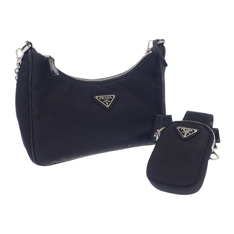 プラダ PRADA Re-Edition 2005 ショルダーバッグ ハンドバッグ 1BH204 2WAYバッグ ナイロン ブラック シルバー金具 レディース【中古】【ABランク】