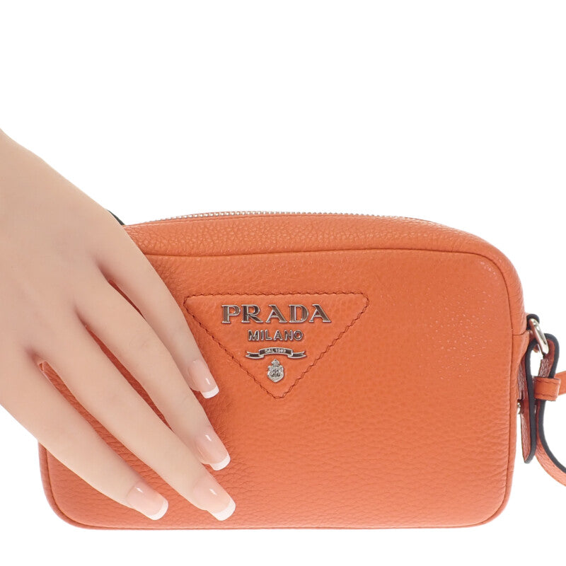 プラダ PRADA ヴィッテロダイノソフト 1BH192 ショルダーバッグ レザー オレンジ シルバー金具 レディース【中古】【Aランク】