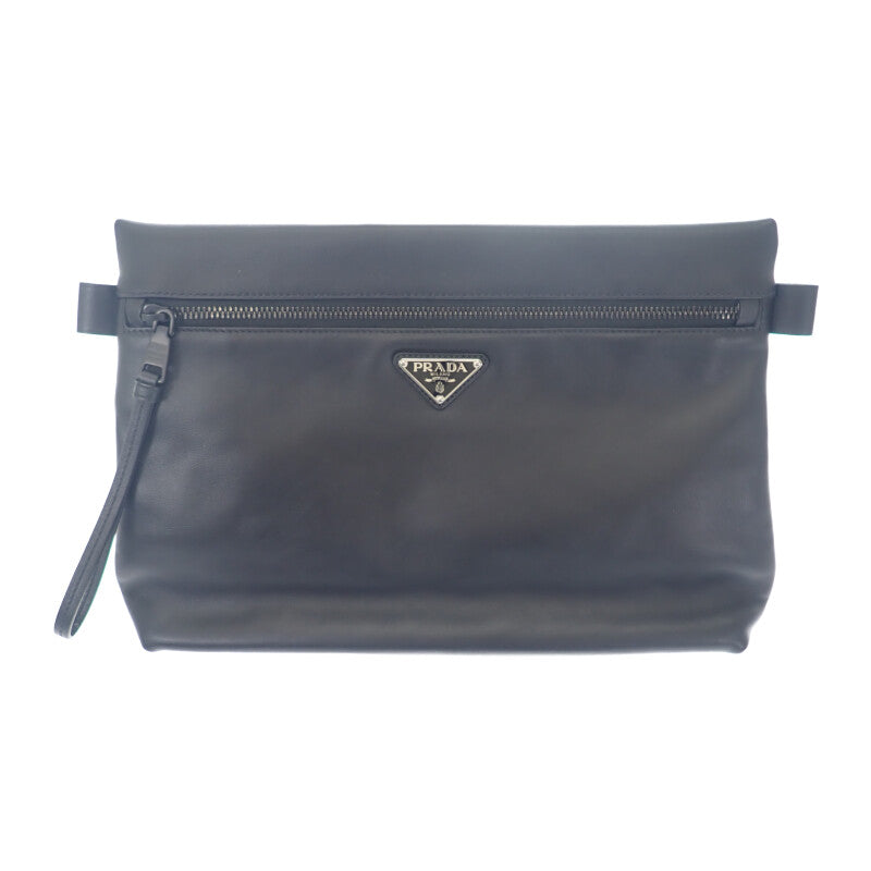 プラダ PRADA トライアングルロゴ 2NA039 クラッチバッグ カーフ ブラック メンズ レディース【中古】【Aランク】