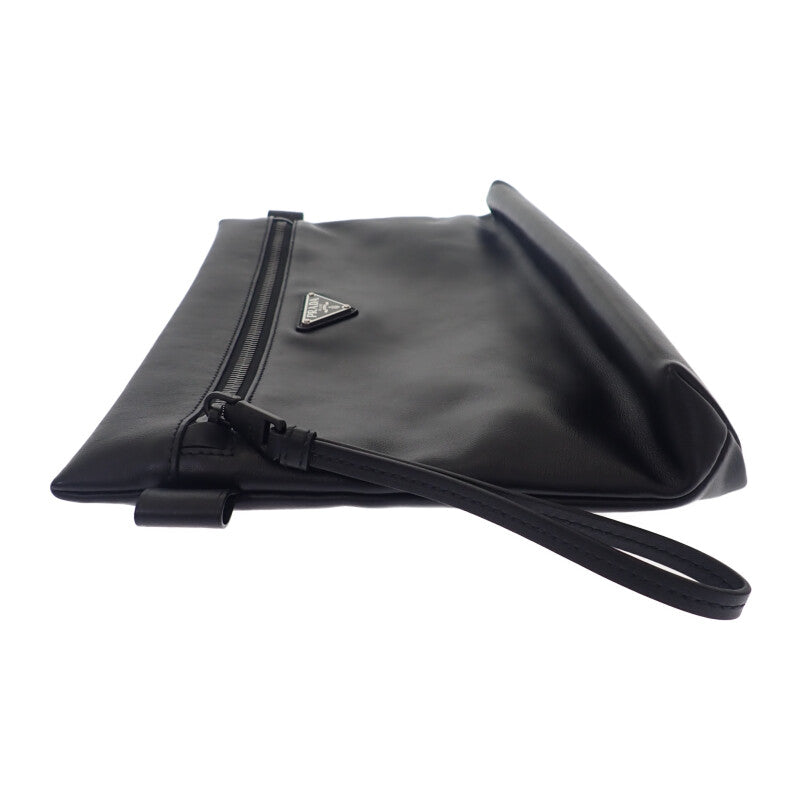 プラダ PRADA トライアングルロゴ 2NA039 クラッチバッグ カーフ ブラック メンズ レディース【中古】【Aランク】