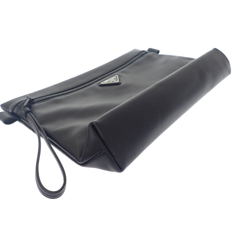 プラダ PRADA トライアングルロゴ 2NA039 クラッチバッグ カーフ ブラック メンズ レディース【中古】【Aランク】