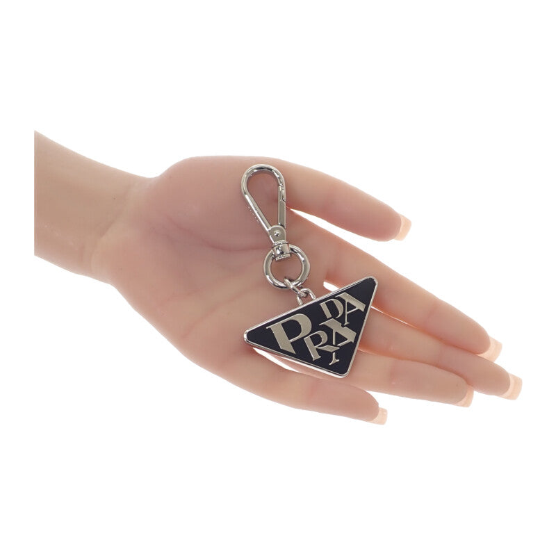 プラダ PRADA ロゴ 2PS026 キーリング メタル シルバー ブラック レディース【中古】【ABランク】