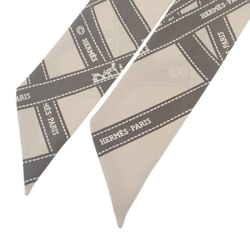 HERMES ツイリー ボルデュック シルク タグ エルメス HERMES ツイリー ボルデュック スカーフ シルク グレー
