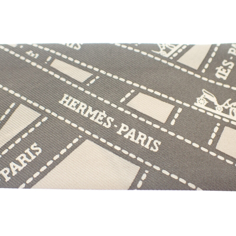 エルメス HERMES ツイリー ボルデュック  スカーフ シルク グレー レディース【中古】【Aランク】