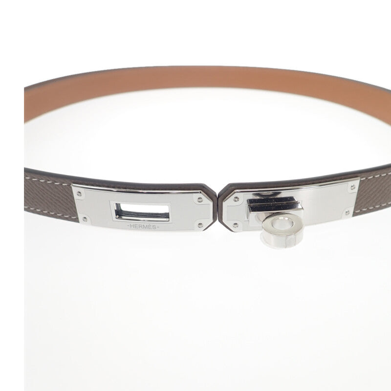 エルメス HERMES ケリー18 エトゥープ K刻印  ベルト ヴォーエプソン グレー ベージュ シルバー金具 レディース【中古】【Sランク】