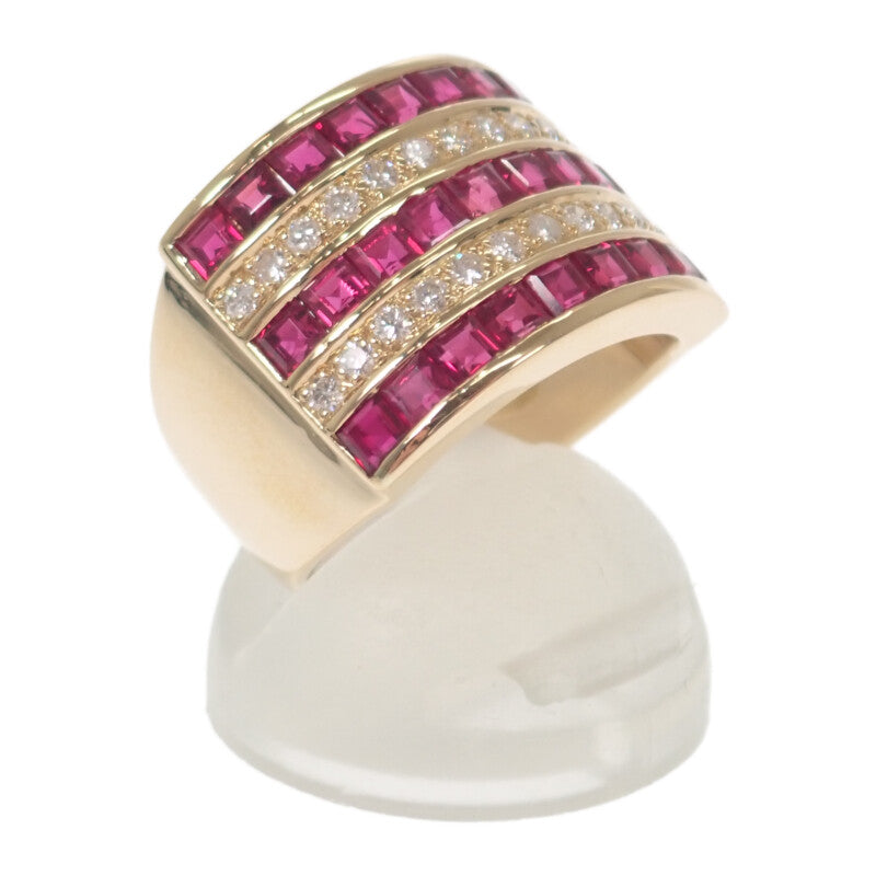 デザインジュエリー 12号 リング K18イエローゴールド ダイヤモンド ルビー レディース【中古】【Aランク】