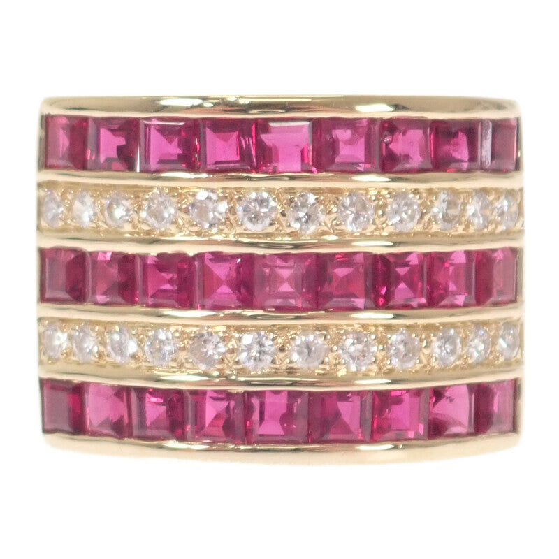 デザインジュエリー 12号 リング K18イエローゴールド ダイヤモンド ルビー レディース【中古】【Aランク】