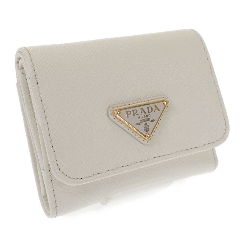 プラダ PRADA トライアングル 1MH043_QHH_F0009 三つ折り財布 サフィアーノ ホワイト レディース【中古】【SAランク】