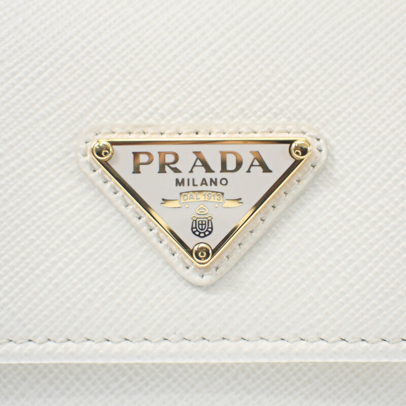 プラダ PRADA トライアングル 1MH043_QHH_F0009 三つ折り財布 サフィアーノ ホワイト レディース【中古】【SAランク】