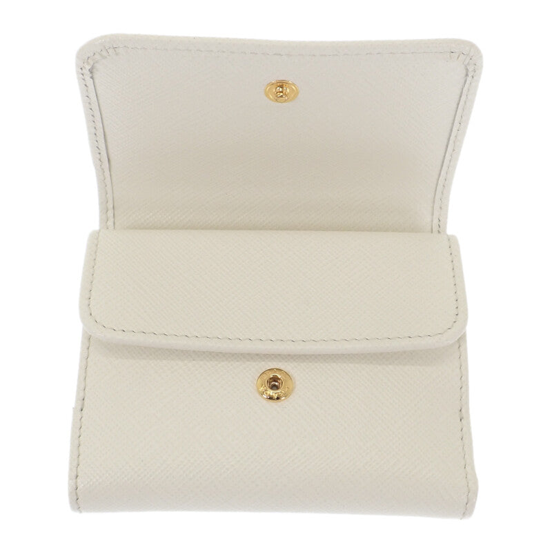 プラダ PRADA トライアングル 1MH043_QHH_F0009 三つ折り財布 サフィアーノ ホワイト レディース【中古】【SAランク】