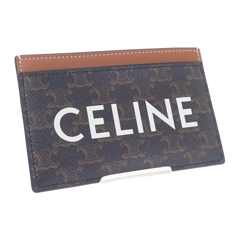 セリーヌ CELINE カードホルダー プリント トリオンフキャンバス 10B702CLY.04LU カードケース レザー ブラウン レディース【中古】【Aランク】