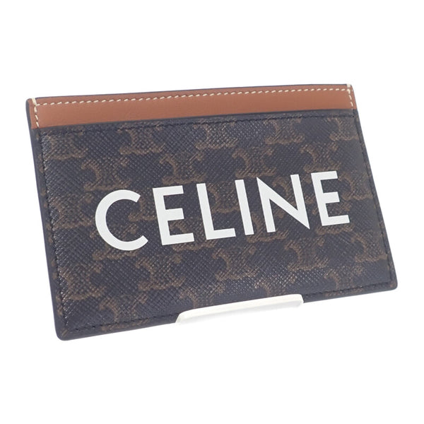 セリーヌ CELINE カードホルダー プリント トリオンフキャンバス 10B702CLY.04LU カードケース レザー ブラウン レディース【中古】【Aランク】