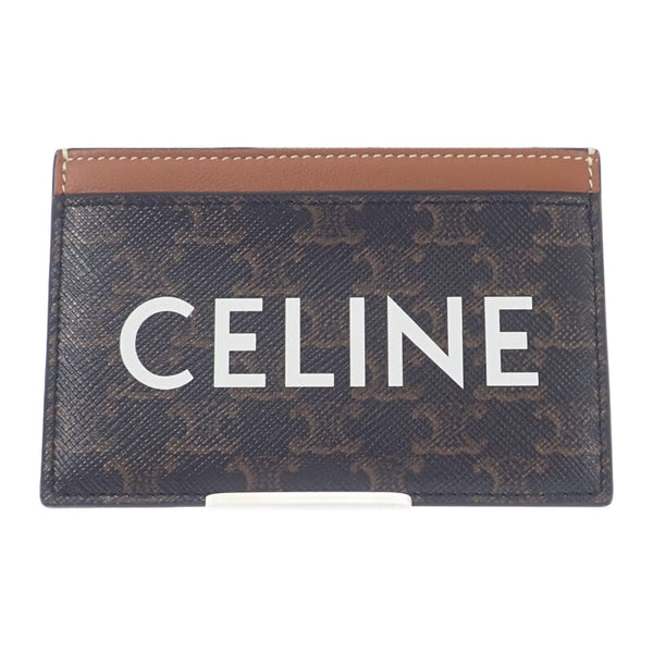 セリーヌ CELINE カードホルダー プリント トリオンフキャンバス 10B702CLY.04LU カードケース レザー ブラウン レディース【中古】【Aランク】