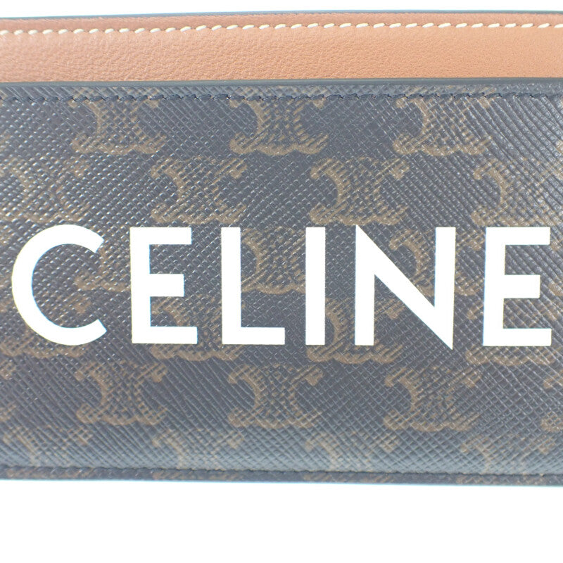セリーヌ CELINE カードホルダー プリント トリオンフキャンバス 10B702CLY.04LU カードケース レザー ブラウン レディース【中古】【Aランク】