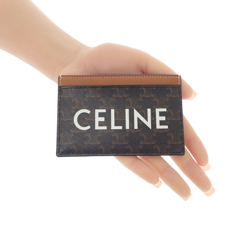 セリーヌ CELINE カードホルダー プリント トリオンフキャンバス 10B702CLY.04LU カードケース レザー ブラウン レディース【中古】【Aランク】