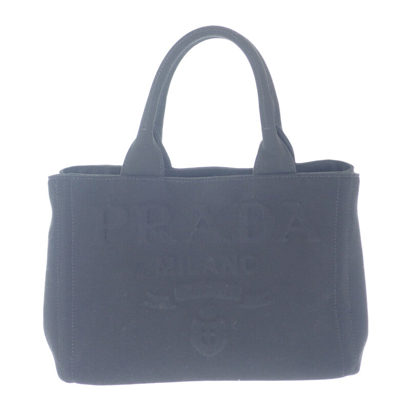 プラダ PRADA カナパトートS 1BG439 2WAYバッグ キャンバス ブラック シルバー金具 レディース【中古】【Aランク】