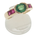 デザインジュエリー 14号 リング K18イエローゴールド グリーンガーネット ルビー レディース【中古】【Aランク】