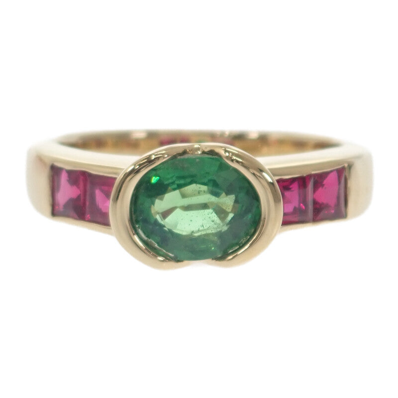 デザインジュエリー 14号 リング K18イエローゴールド グリーンガーネット ルビー レディース【中古】【Aランク】