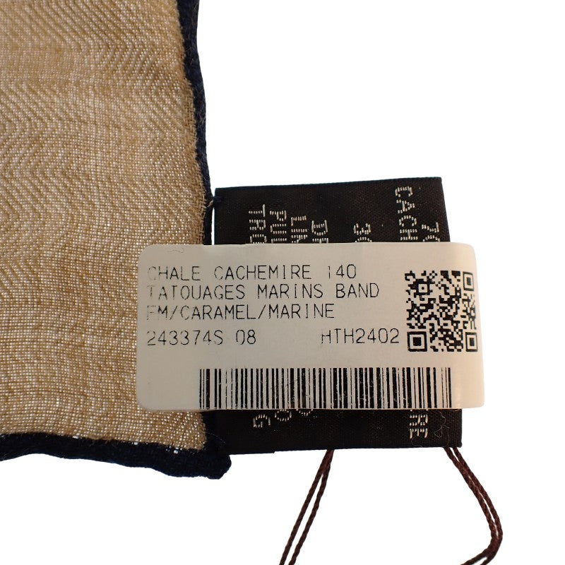 エルメス HERMES カレジェアン 140 船乗りのタトゥー・バンダナ 大判 243374S08 ストール カシミヤ シルク ブラウン レディース【中古】【SAランク】