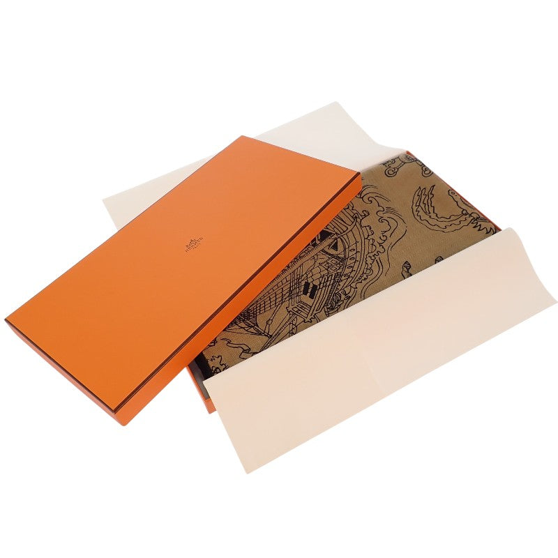 エルメス HERMES カレジェアン 140 船乗りのタトゥー・バンダナ 大判 243374S08 ストール カシミヤ シルク ブラウン レディース【中古】【SAランク】
