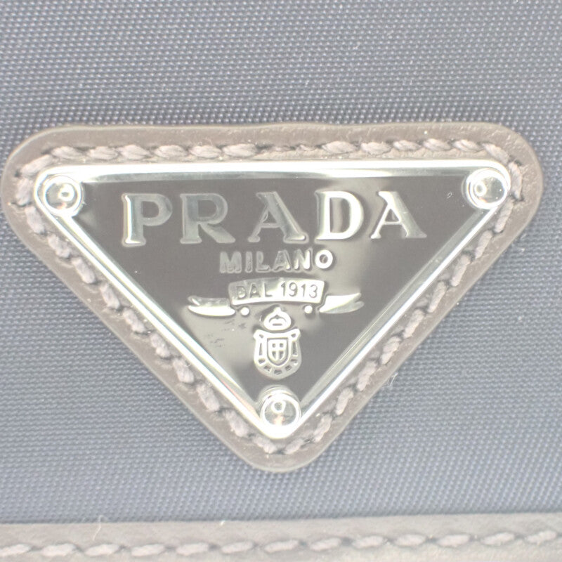 プラダ PRADA Re-Nylon×レザー 2MC025_384_F0C1B カードケース ナイロン ネイビー ダークブラウン レディース メンズ【中古】【Aランク】