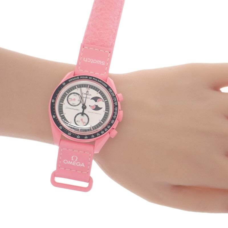 オメガ OMEGASWATCH スウォッチ ミッション トゥ ザ ピンク ムーン SO33P700 腕時計 セラミック ナイロン クオーツ ホワイト文字盤 レディース メンズ【中古】【Sランク】