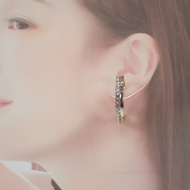 シャネル CHANEL CC フープ ピアス メタル ストラス ゴールド