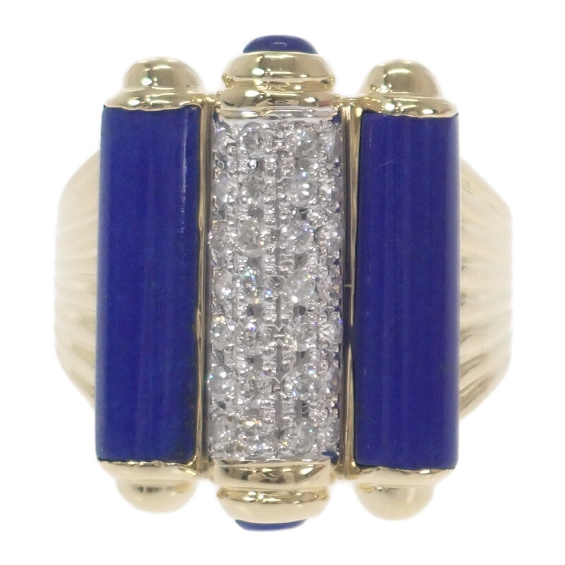 デザインジュエリー 14号 リング K18イエローゴールド ダイヤモンド ラピスラズリ レディース【中古】【Aランク】