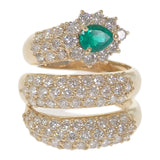 K18YG デザインジュエリー スパイラル リング K18イエローゴールド 14号 ダイヤモンド エメラルド レディース【中古】【Aランク】