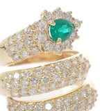 K18YG デザインジュエリー スパイラル リング K18イエローゴールド 14号 ダイヤモンド エメラルド レディース【中古】【Aランク】