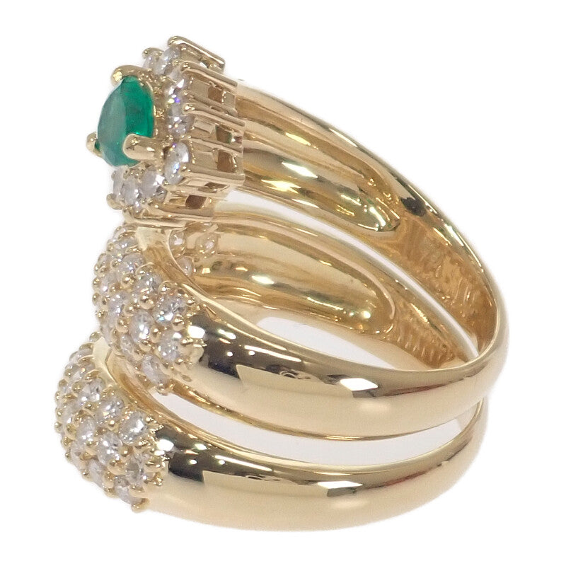 K18YG デザインジュエリー スパイラル リング K18イエローゴールド 14号 ダイヤモンド エメラルド レディース【中古】【Aランク】