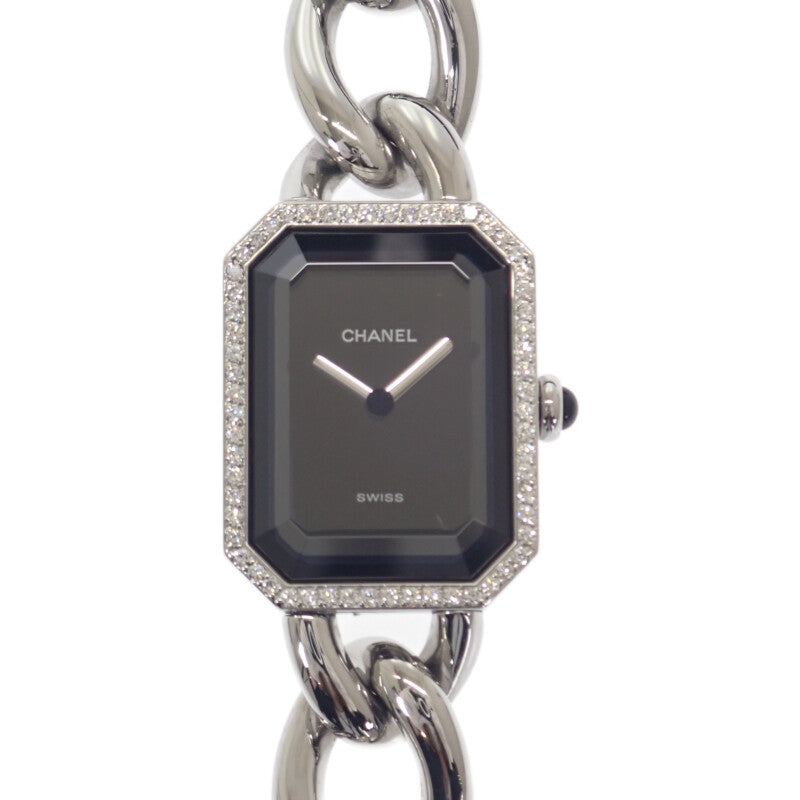 シャネル CHANEL プルミエール M H0495 腕時計 ステンレススチール ダイヤモンド クオーツ ブラック文字盤 レディース【中古】【Aランク】