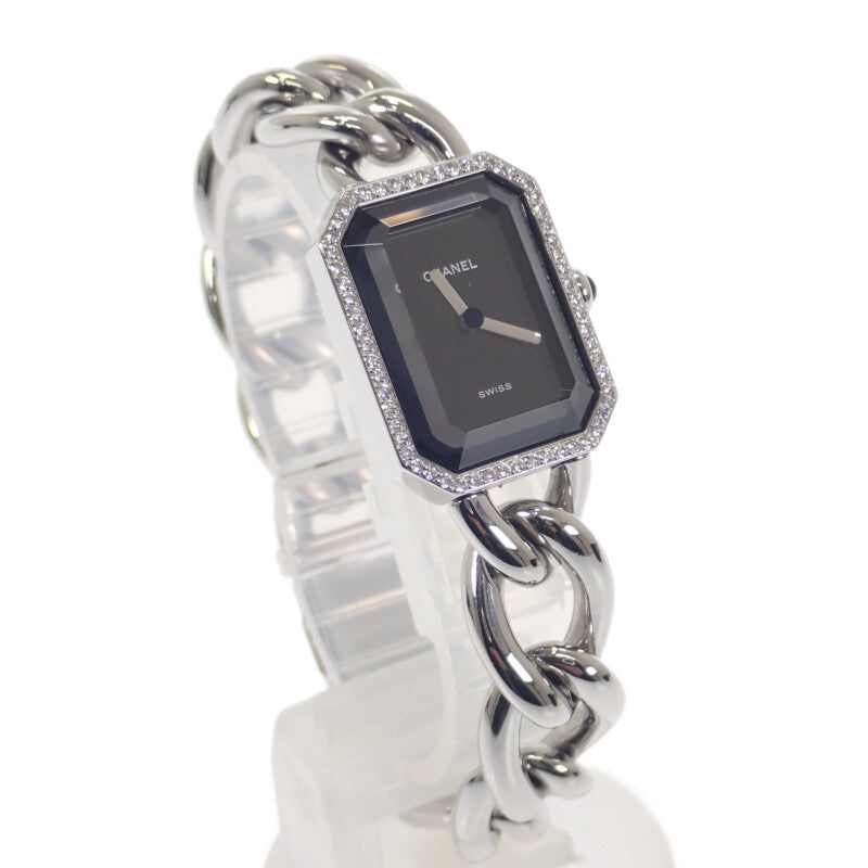 シャネル CHANEL プルミエール M H0495 腕時計 ステンレススチール ダイヤモンド クオーツ ブラック文字盤 レディース【中古】【Aランク】