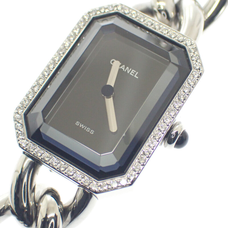 シャネル CHANEL プルミエール M H0495 腕時計 ステンレススチール ダイヤモンド クオーツ ブラック文字盤 レディース【中古】【Aランク】