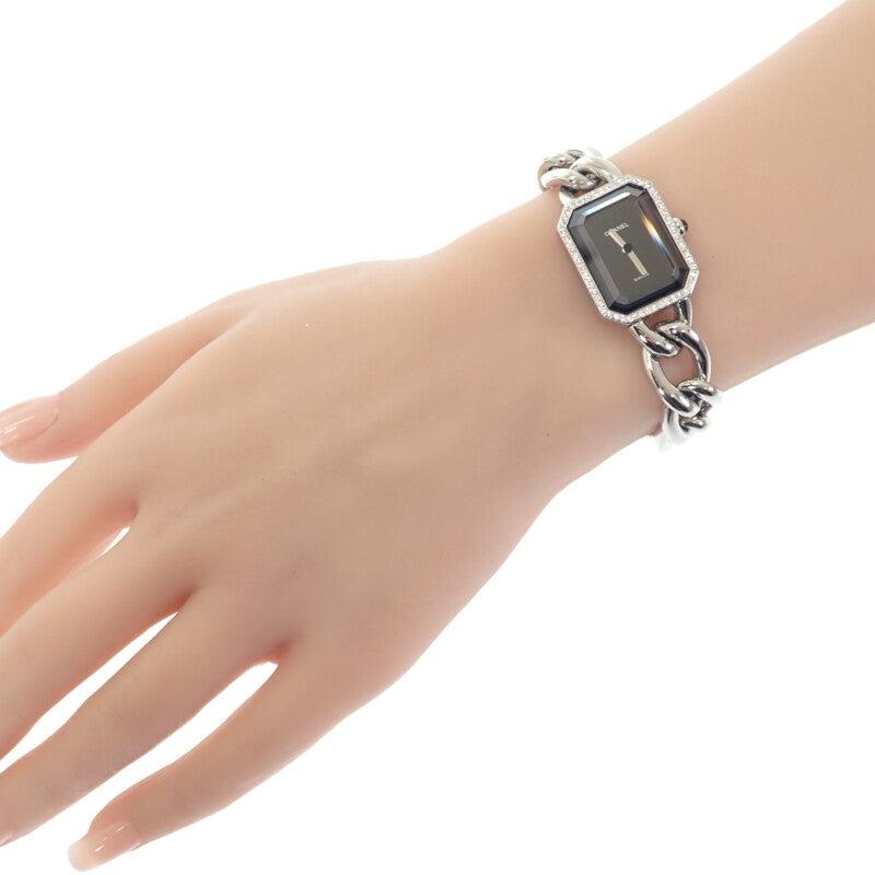 シャネル CHANEL プルミエール M H0495 腕時計 ステンレススチール ダイヤモンド クオーツ ブラック文字盤 レディース【中古】【Aランク】