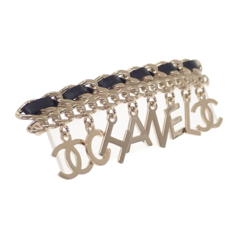 レア美品　CHANEL シャネル　ブローチ　チェーン　レザー　CCマーク シャネル CHANEL CCロゴチェーン ブローチ メタル レザー ゴールド