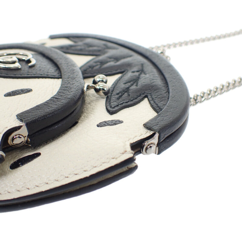 グッチ GUCCI ストロベリーポシェット 719725 ショルダーバッグ レザー ホワイト ブラック シルバー金具 レディース【中古】【Aランク】