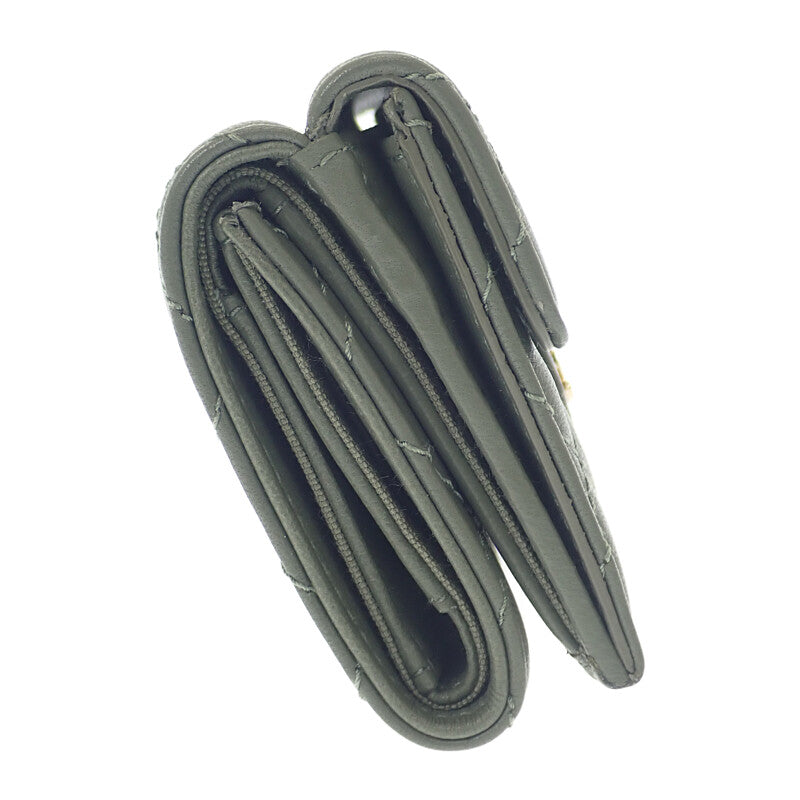 シャネル CHANEL スモールフラップウォレット AP0230-Y04059-NZG82 三つ折り財布 ラムスキン カーキ ゴールド金具 レディース【中古】【Aランク】