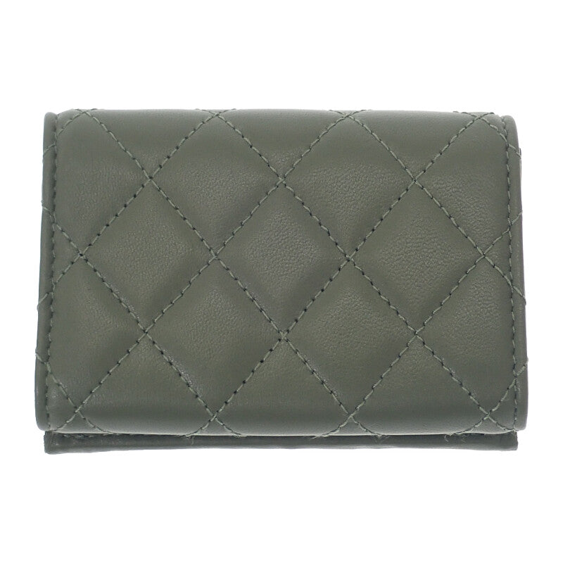 シャネル CHANEL スモールフラップウォレット AP0230-Y04059-NZG82 三つ折り財布 ラムスキン カーキ ゴールド金具 レディース【中古】【Aランク】