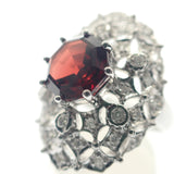 デザイン ジュエリー 9号 リング K18ホワイトゴールド ガーネット ダイヤモンド レディース【中古】【Aランク】